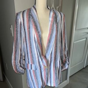 Laundry by Shelli Segal Stripe Scrunched Sleeve Linen Blend Blazer Size L